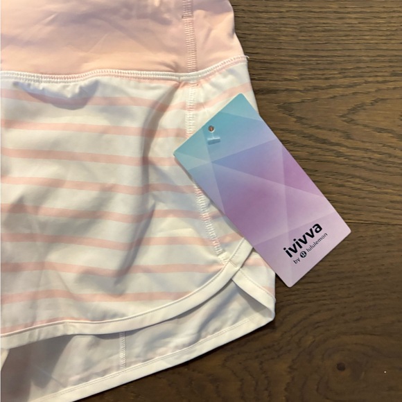 Ivivva by Lululemon pink striped speed shorts sz 14 NWT ret $74 - Picture 3 of 3